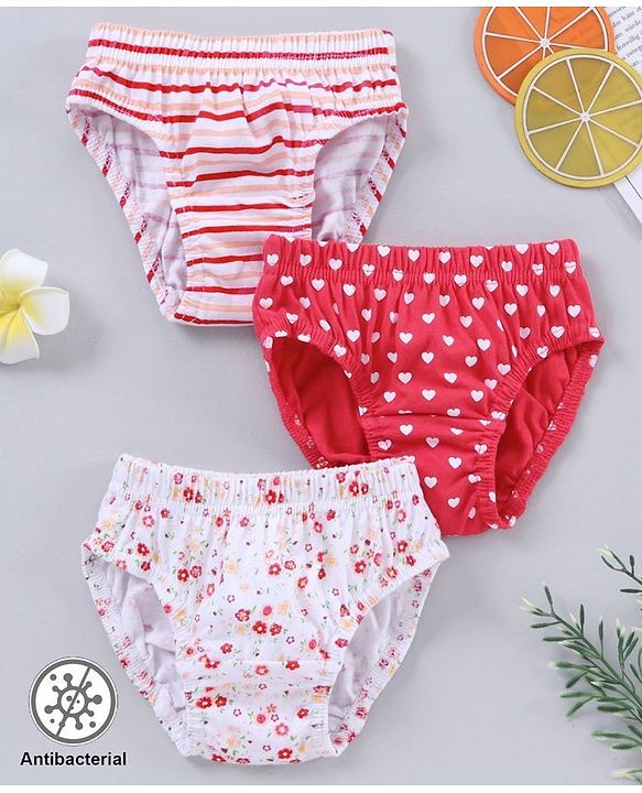 Babyhug 100%Cotton Antibacterial Panties Pack of 3 - Red White