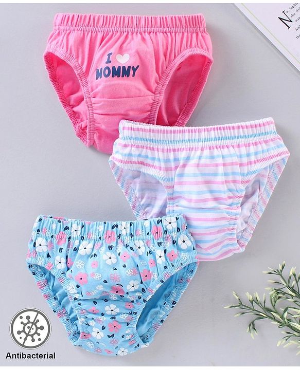 Babyhug 100% Cotton Antibacterial Finish Panties Pack of 3 - Pink White Blue