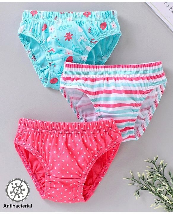 Babyhug 100% Cotton Antibacterial Finish Panties Pack of 3 - Pink White Blue