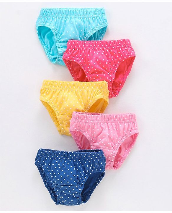 Babyhug 100% Cotton Antibacterial Finish Panties Polka Dot Print Pack of 5 - Navy Pink Yellow Blue