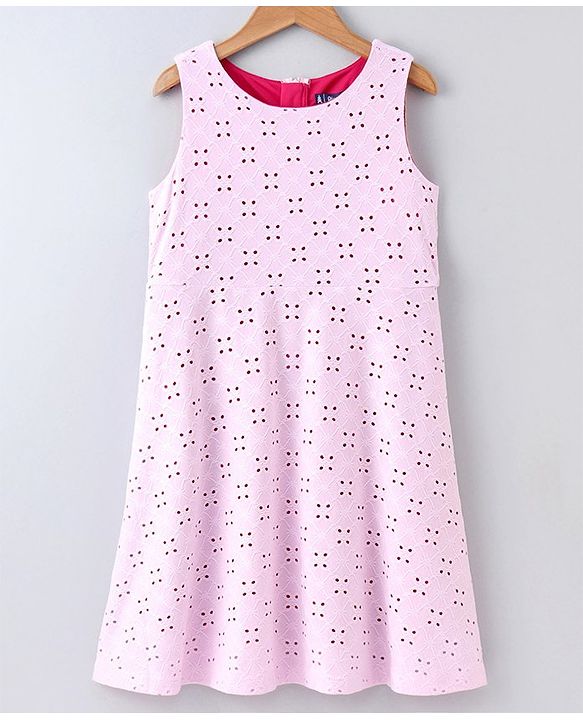 Pine Kids Sleeveless Schiffli Embroidered Frock With Contrast Lining - Pink