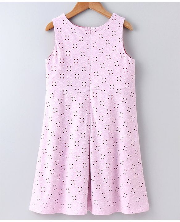 Pine Kids Sleeveless Schiffli Embroidered Frock With Contrast Lining - Pink