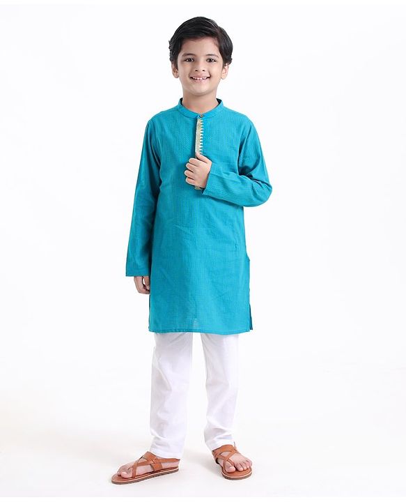 Pine Kids Full Sleeves Kurta With Embroidered Placket - Blue