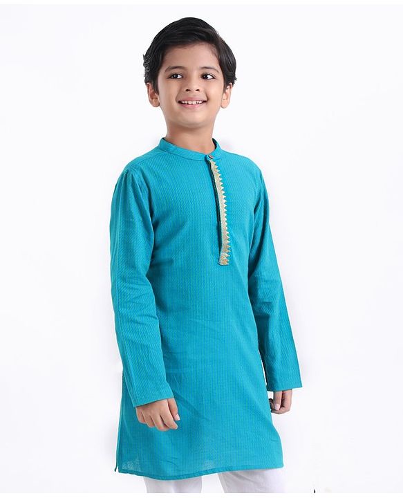 Pine Kids Full Sleeves Kurta With Embroidered Placket - Blue