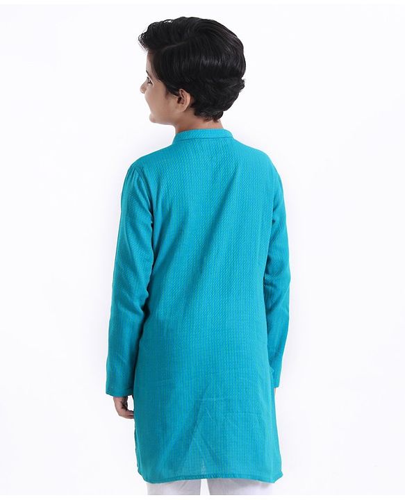 Pine Kids Full Sleeves Kurta With Embroidered Placket - Blue
