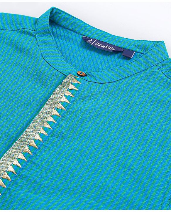 Pine Kids Full Sleeves Kurta With Embroidered Placket - Blue