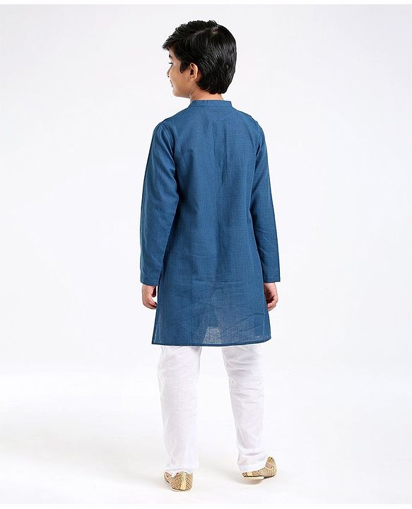 Pine Kids Full Sleeves Kurta With Embroidered Placket - Blue