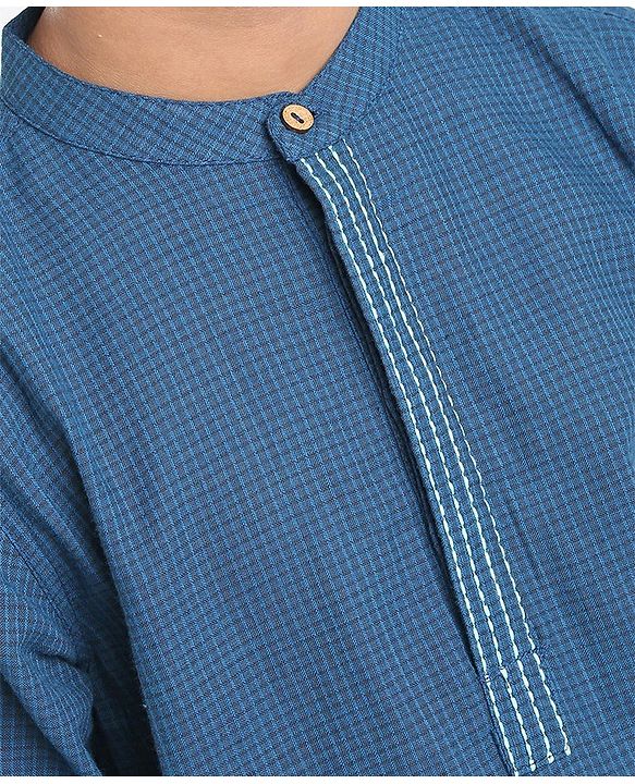 Pine Kids Full Sleeves Kurta With Embroidered Placket - Blue