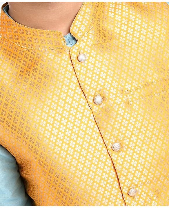 Pine Kids Full Sleeves Kurta Pajama & Waistcoat - Blue Yellow