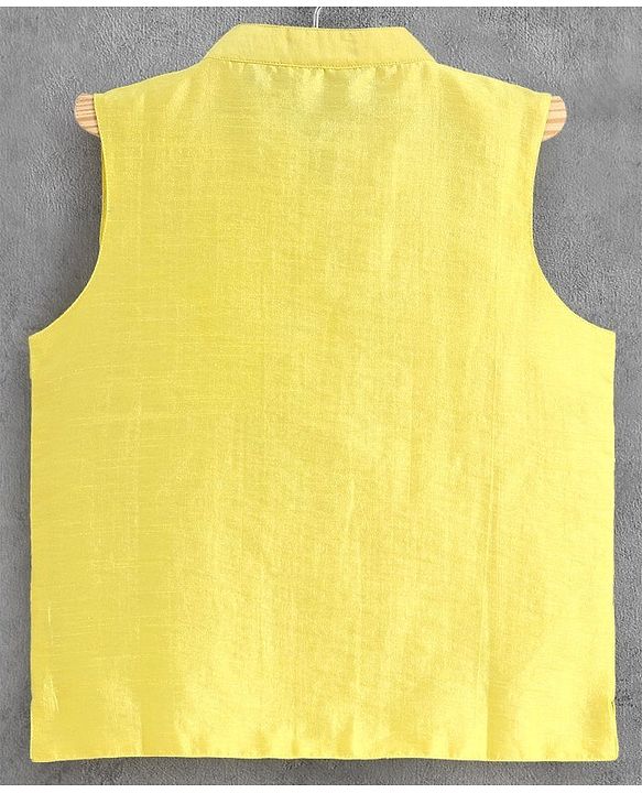 Pine Kids Full Sleeves Solid Kurta With Embroidered Nehru Jacket & Pyjama - Yellow