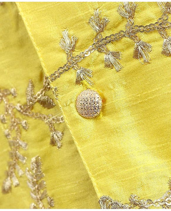 Pine Kids Full Sleeves Solid Kurta With Embroidered Nehru Jacket & Pyjama - Yellow