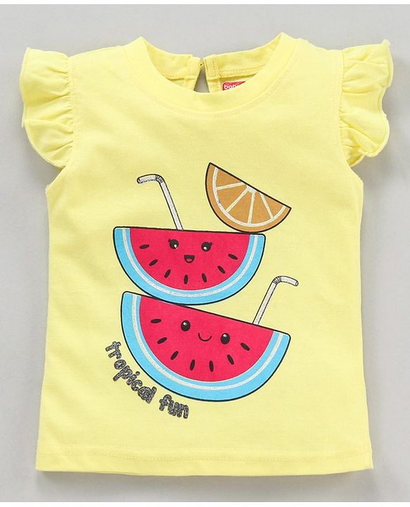 Babyhug Cap Sleeves Top Watermelon Print - Yellow