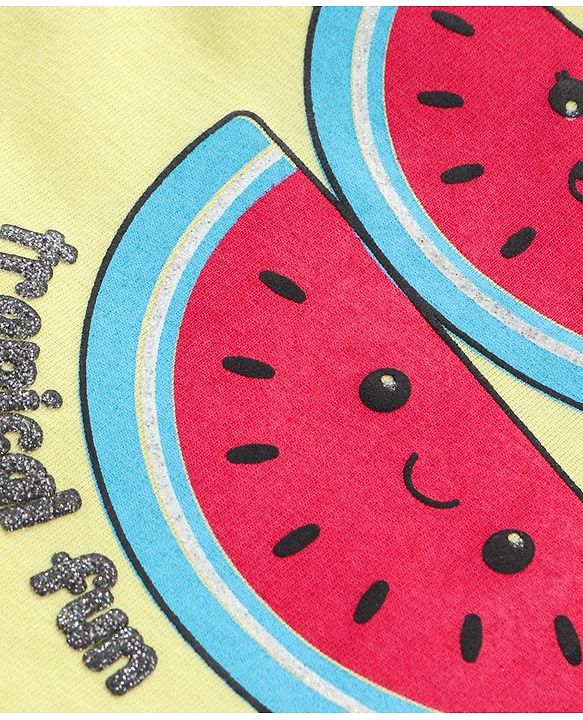 Babyhug Cap Sleeves Top Watermelon Print - Yellow