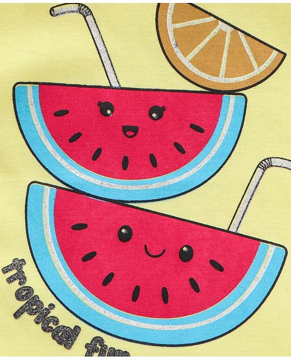 Babyhug Cap Sleeves Top Watermelon Print - Yellow