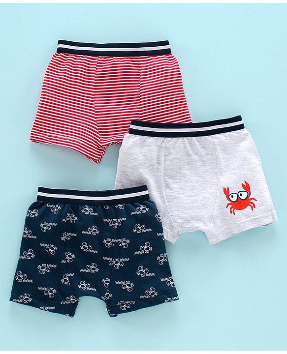 Babyhug 100% Cotton Briefs Crab Print Pack of 3 - Red