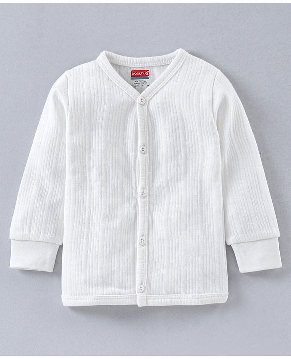 Babyhug Full Sleeves Thermal Vest & Bottoms - White