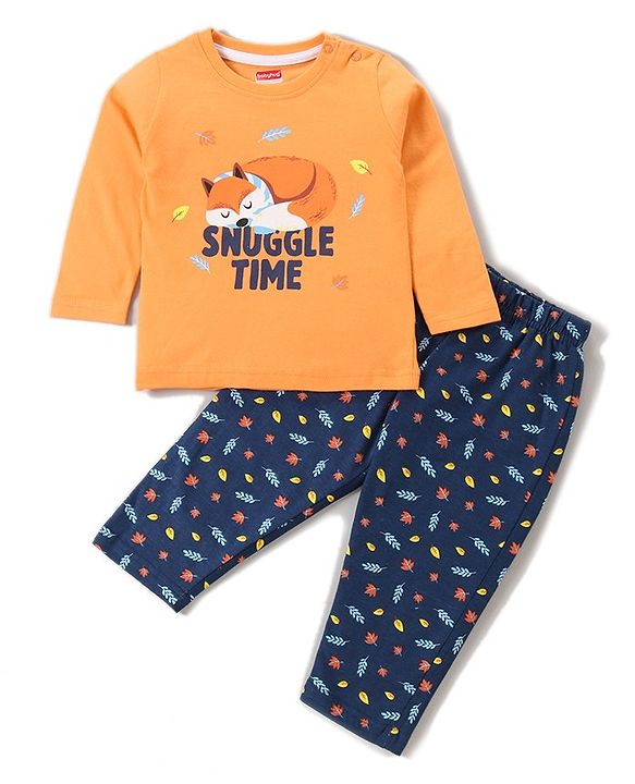 Babyhug Full Sleeves Fox & Leaves Print - Navy Orange