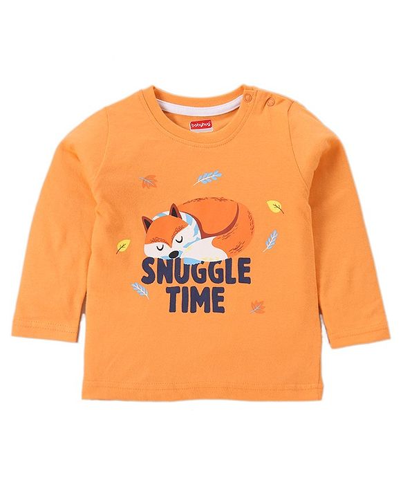 Babyhug Full Sleeves Fox & Leaves Print - Navy Orange