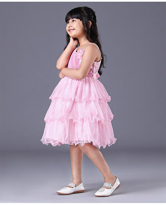 Babyhug Sleeveless Applique Flowers Party Wear Frock - Pink