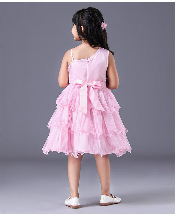 Babyhug Sleeveless Applique Flowers Party Wear Frock - Pink