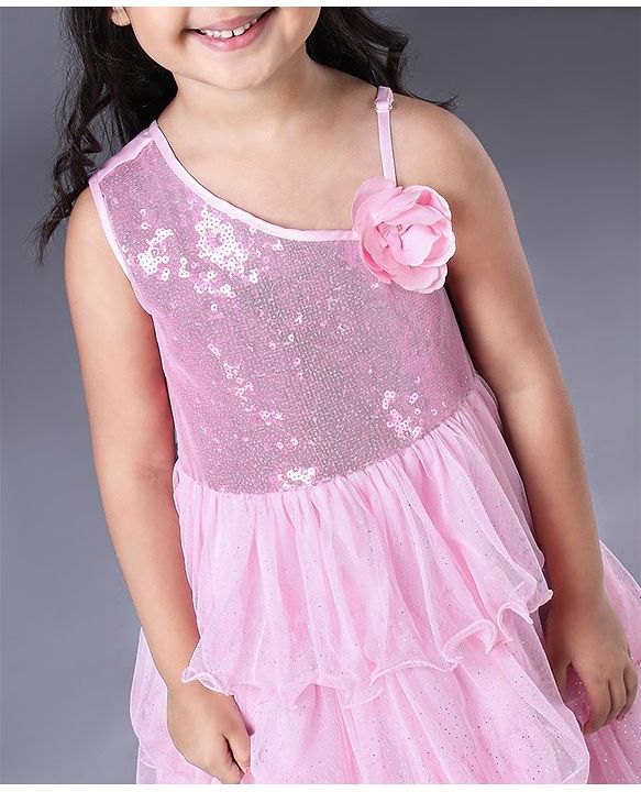 Babyhug Sleeveless Applique Flowers Party Wear Frock - Pink