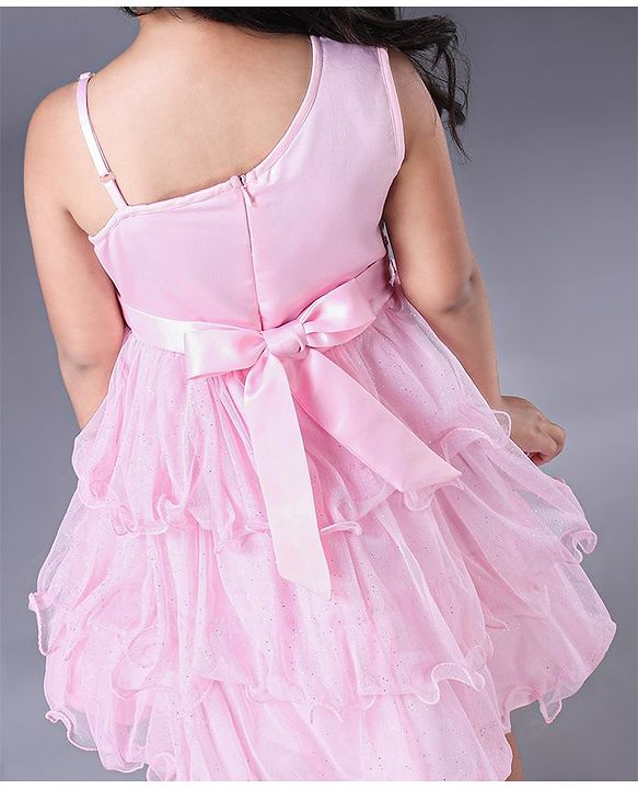 Babyhug Sleeveless Applique Flowers Party Wear Frock - Pink