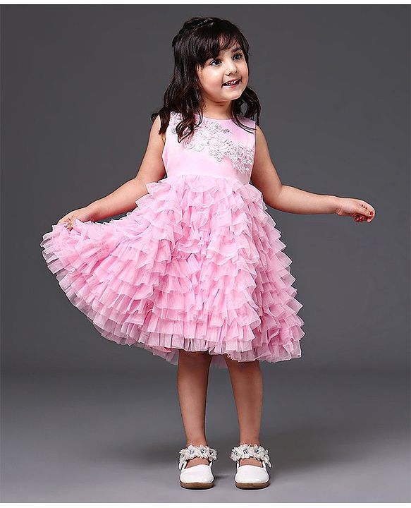 Babyhug Sleeveless Layered Frill Party Wear Frock - Pink