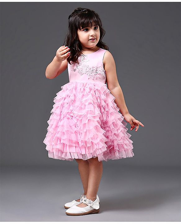 Babyhug Sleeveless Layered Frill Party Wear Frock - Pink