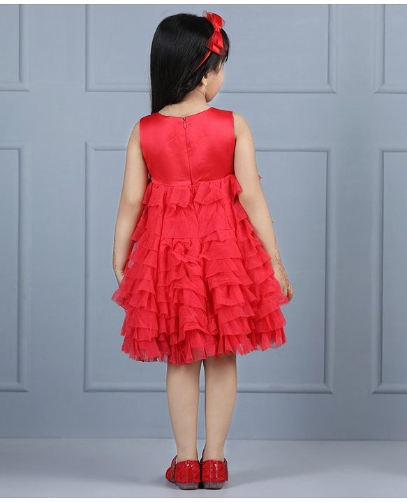 Babyhug Sleeveless Applique Flowers Party Wear Frock - Red