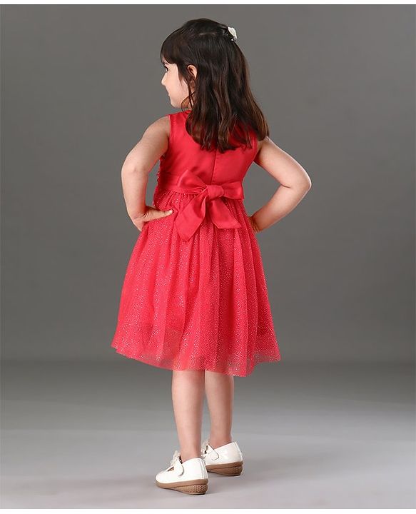Babyhug Sleeveless Sequin Party Wear Frock - Red