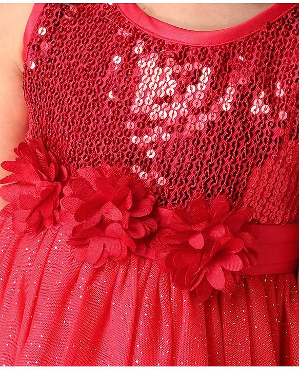 Babyhug Sleeveless Sequin Party Wear Frock - Red