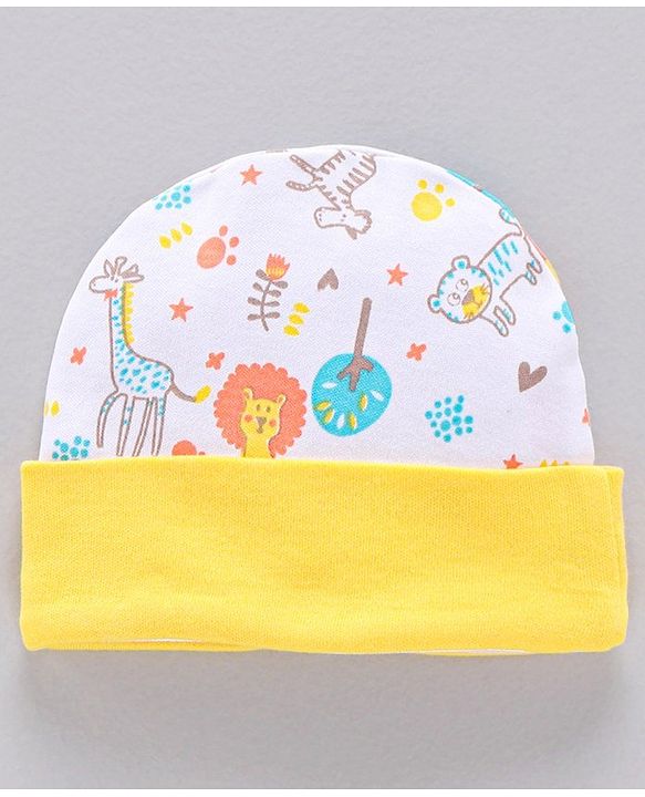 Babyhug 100%Cotton Clothing Gift Set Lion Print Pack of 9 - White Yellow