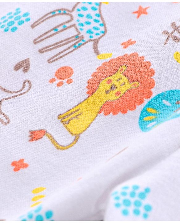 Babyhug 100%Cotton Clothing Gift Set Lion Print Pack of 9 - White Yellow
