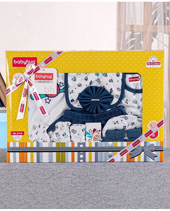 Babyhug Clothing Gift Set Sports Print Blue - 10 Piece