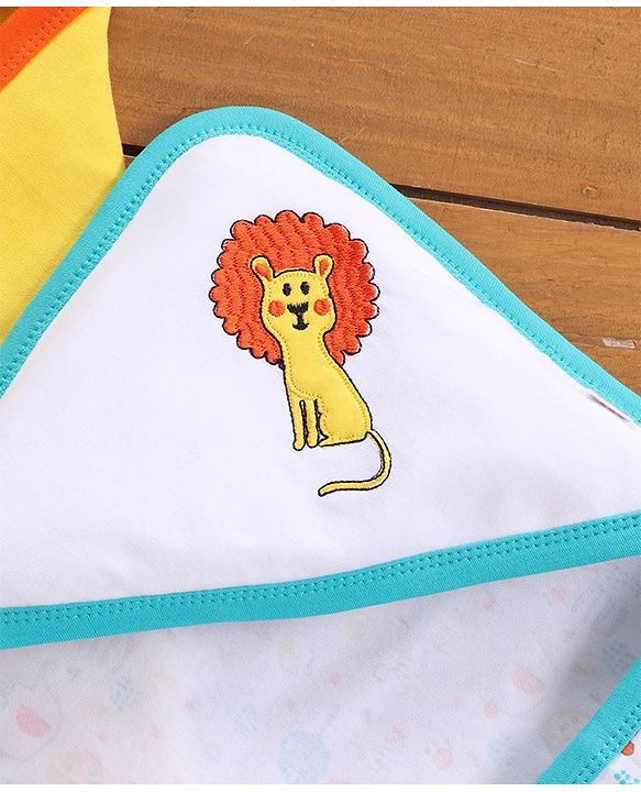 Babyhug Hooded Wrapper Lion Print Pack of 2 - Yellow and White