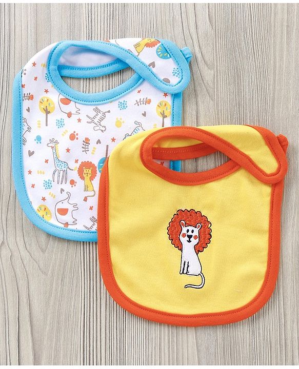 Babyhug Cotton Bib With Velcro Pack of 2 Lion Print - Blue