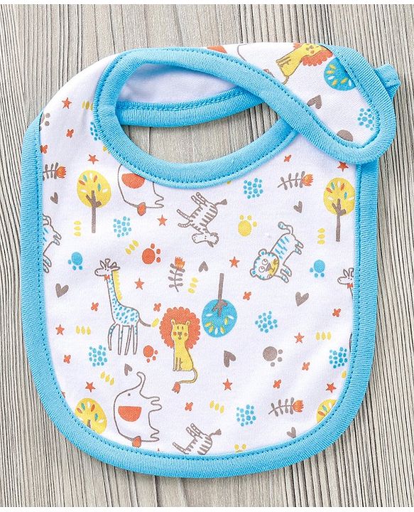 Babyhug Cotton Bib With Velcro Pack of 2 Lion Print - Blue