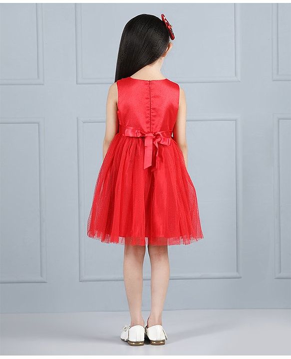 Babyhug Sleeveless Party Frock Sequin Detail - Red