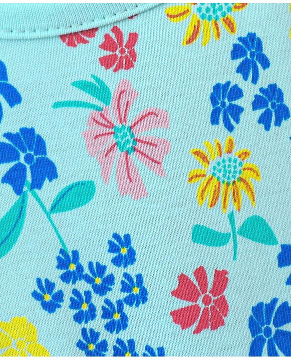 Pine Kids Sleeveless Biowash Frock Floral Print - Sea Green