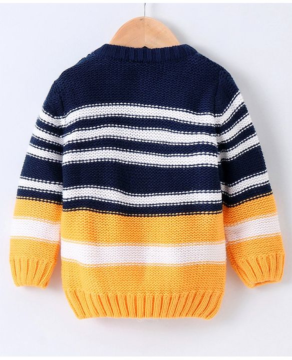 Babyhug Full Sleeves Pull Over Sweater Striped - Yellow & Blue