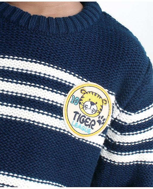 Babyhug Full Sleeves Pull Over Sweater Striped - Yellow & Blue