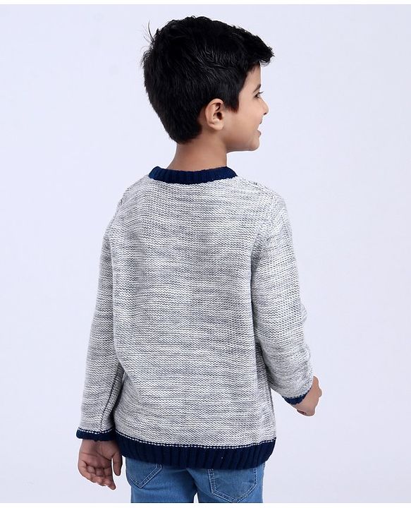 Babyhug Full Sleeves Pull Over Sweater Tiger Embroidery - Grey