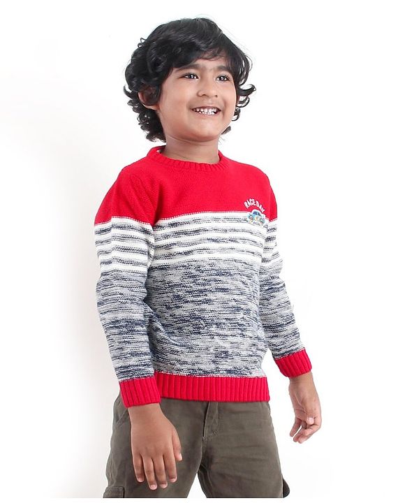 Babyhug Full Sleeves Sweater - Red Grey
