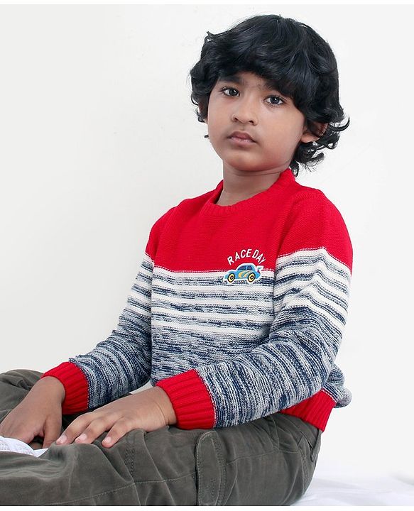 Babyhug Full Sleeves Sweater - Red Grey
