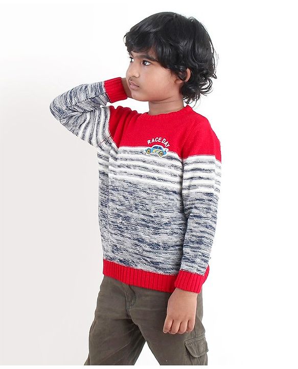 Babyhug Full Sleeves Sweater - Red Grey