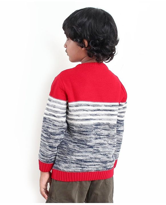 Babyhug Full Sleeves Sweater - Red Grey