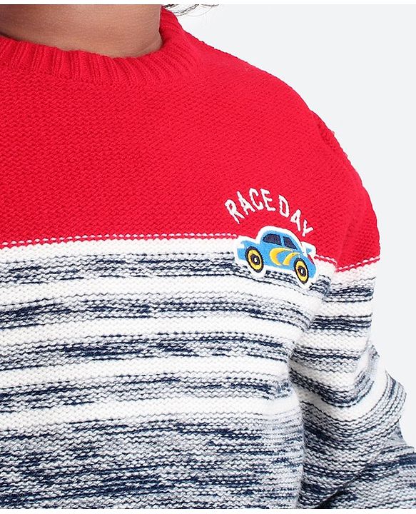 Babyhug Full Sleeves Sweater - Red Grey