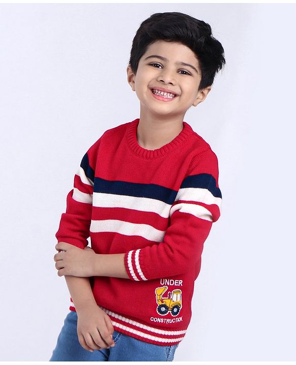 Babyhug Full Sleeves Stripes Sweater - Multicolour