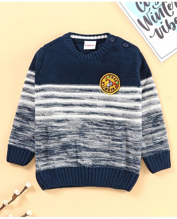 Babyhug Full Sleeves Color Block Sweater  - Blue
