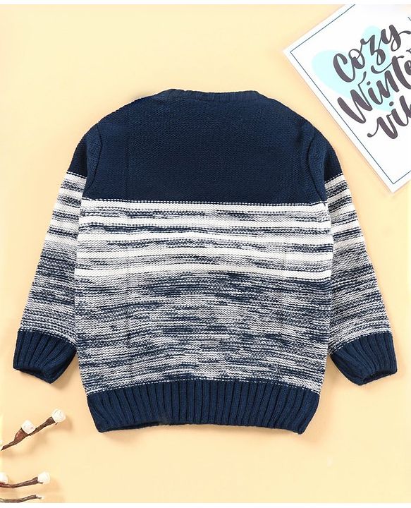 Babyhug Full Sleeves Color Block Sweater  - Blue